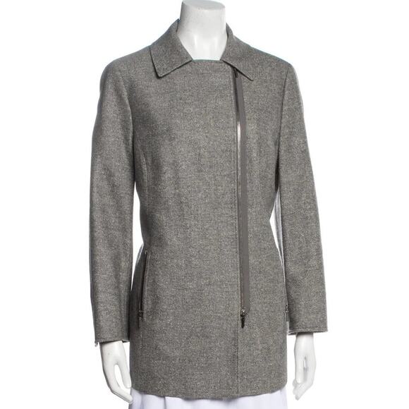 Akris Punto Biker Moto Jacket Wool Silk Blend Asymmetrical Zip Pockets Size 10 - Picture 1 of 16